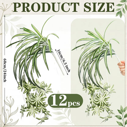 Hotop 12 Pcs Artificial Spider Plant 24 Inch Large Fake Hanging Greenery Plants Silk Faux Chlorophytum Comosum Artificial Flowers for Indoor Outdoor Wall Home Garden Backyard Office Wedding Decor