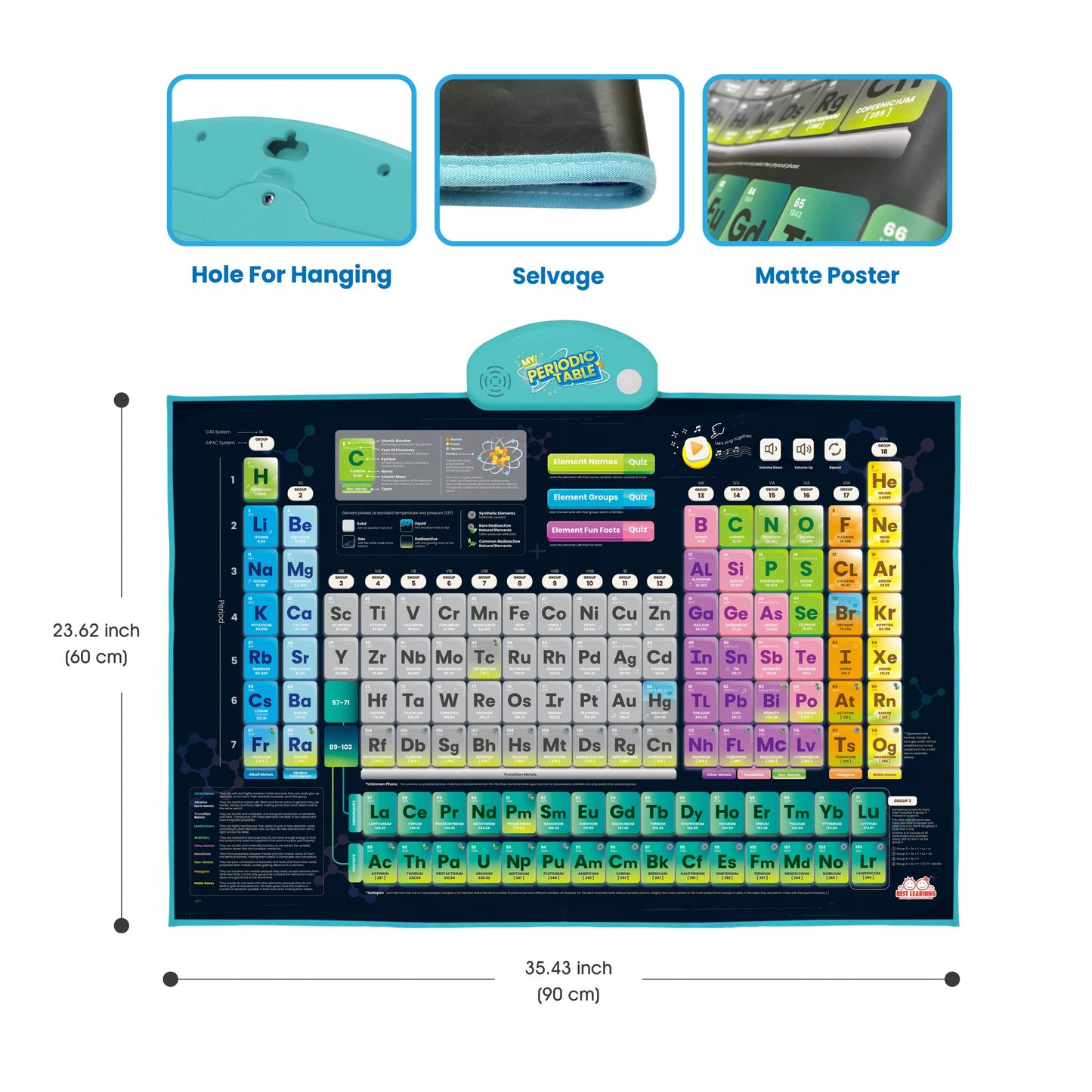 BEST LEARNING i-Poster My Periodic Table – Interactive Talking Periodic Table for Kids Ages 8-14 to Learn Elements, Symbols & Atomic Facts Through Sound and Quiz Play