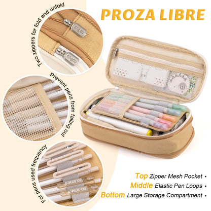 EASTHILL Big Capacity Pencil Pen Case Office College School Large Storage High Capacity Bag Pouch Holder Box Organizer Khaki