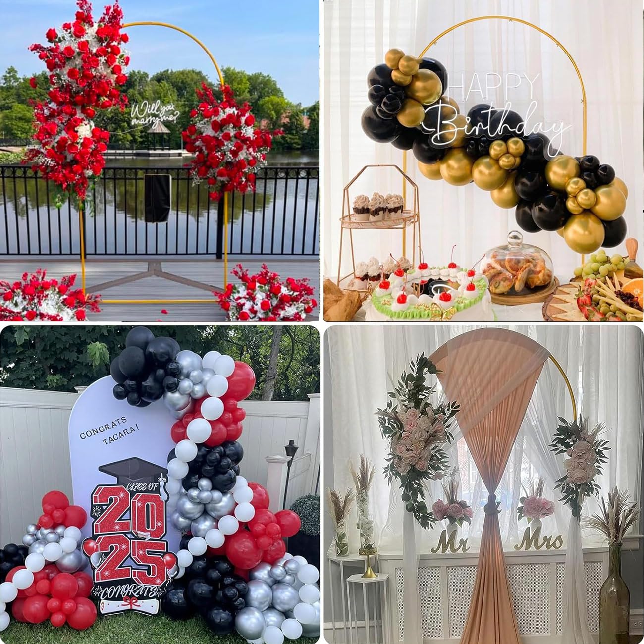 Vincidern 6.6 FT Wedding Arch Backdrop Stand for Party, Balloon Arch Stand, Wedding Arches for Ceremony, Metal Arch Backdrop Stand for Baby Showers, Birthday Party, Events Decoration Door Frame Gold