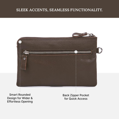 Wise Owl Accessories Genuine Leather Wristlet Wallet for Women Clutch Handbag Purses for Cell Phone Keys Coins Credit Card Slots (Brown Nappa)
