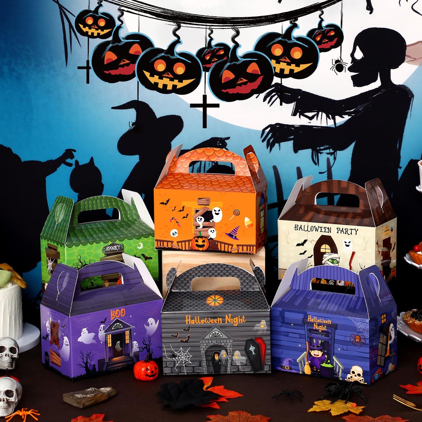 TaoBary 24 Pieces Halloween Candy Treat Box Set Halloween Goodie Boxes Favors Boxes for Birthday Treat Cookies Goodie Box Supplies(House Style)