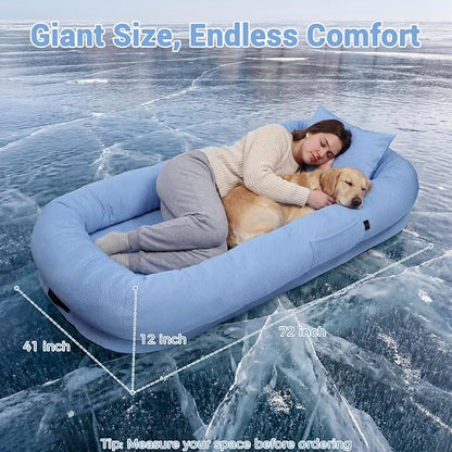 WROS Cooling Human Dog Bed for Summer, Breathable Washable Floor Lounger for People & Pets, 72"x41"x12", Ocean Blue, Pet Bed for Hot Weather Relaxing