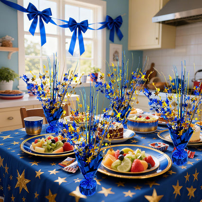 YinNorth 6 Pack Metallic Foil Spray Table Centerpiece Decoration Star Brust Glitter Table Topper Decor for Birthday Graduation Holiday Christmas New Year's Eve Celebration Party Supplies Gold and Blue