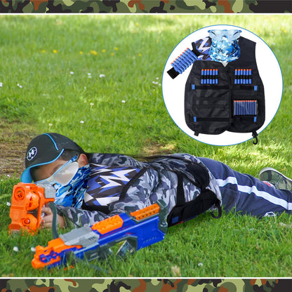 Sosation 12 Sets Kids Tactical Vest Tactical Party Supplies Favor Accessories, Face Mask Wrist Holder Toy Gift (Green and Blue)