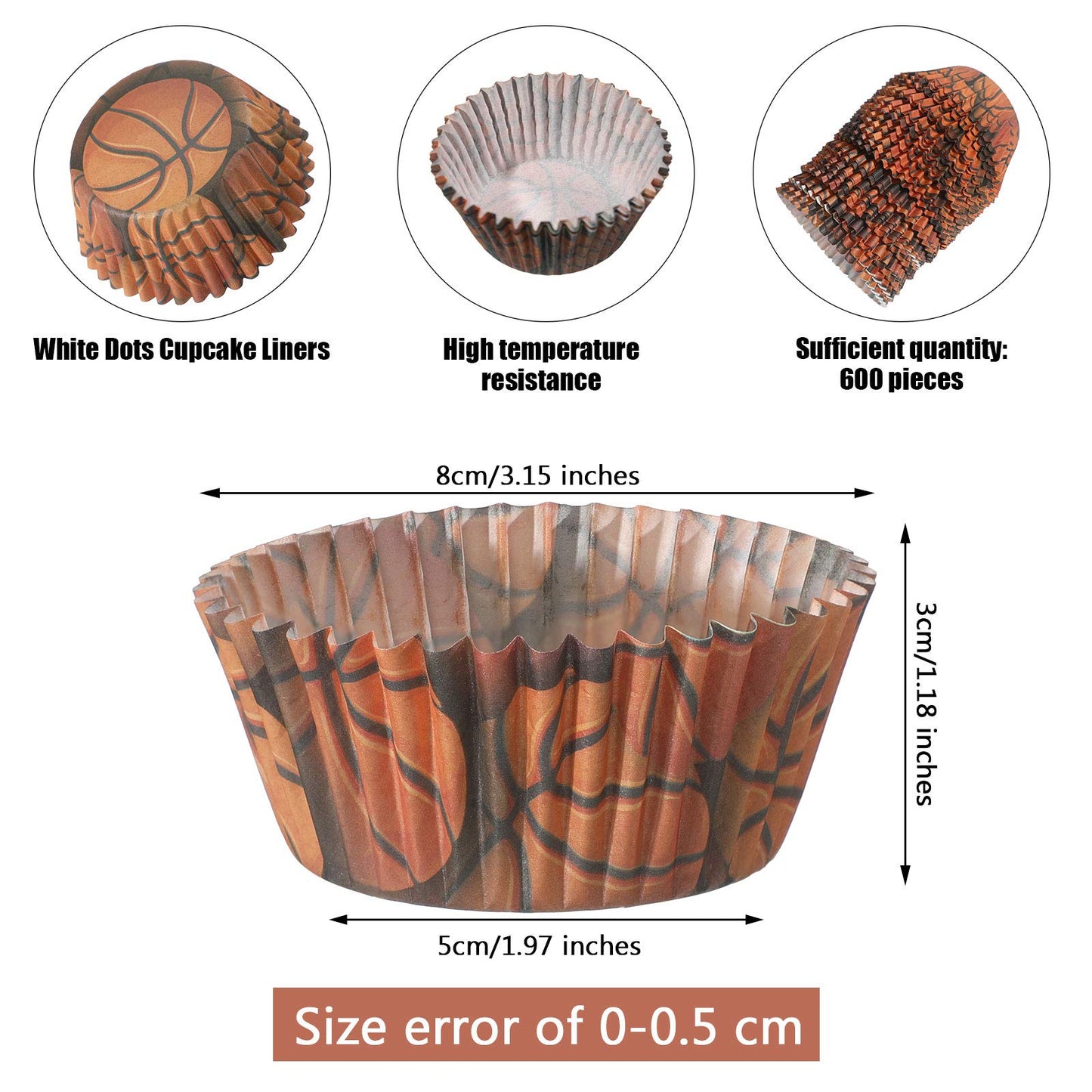 Patelai 600 Pcs Sports Cupcake Liners Football Baseball Volleyball Basketball Rugby Tennis Cupcake Wrapper Baking Cup for Sports Theme Birthday Party Game Day Supplies