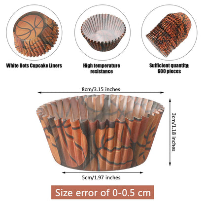 Patelai 600 Pcs Sports Cupcake Liners Football Baseball Volleyball Basketball Rugby Tennis Cupcake Wrapper Baking Cup for Sports Theme Birthday Party Game Day Supplies