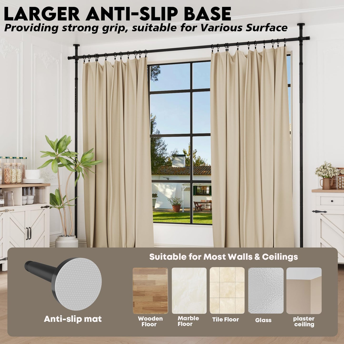 Curtain Rods No Drilling for Room Divider, Tension Curtain Rod 180in Wide Adjustable Wall Divider for Window Heavy Duty Partition Room Dividers Separation, Floor to Ceiling Space Privacy Separator