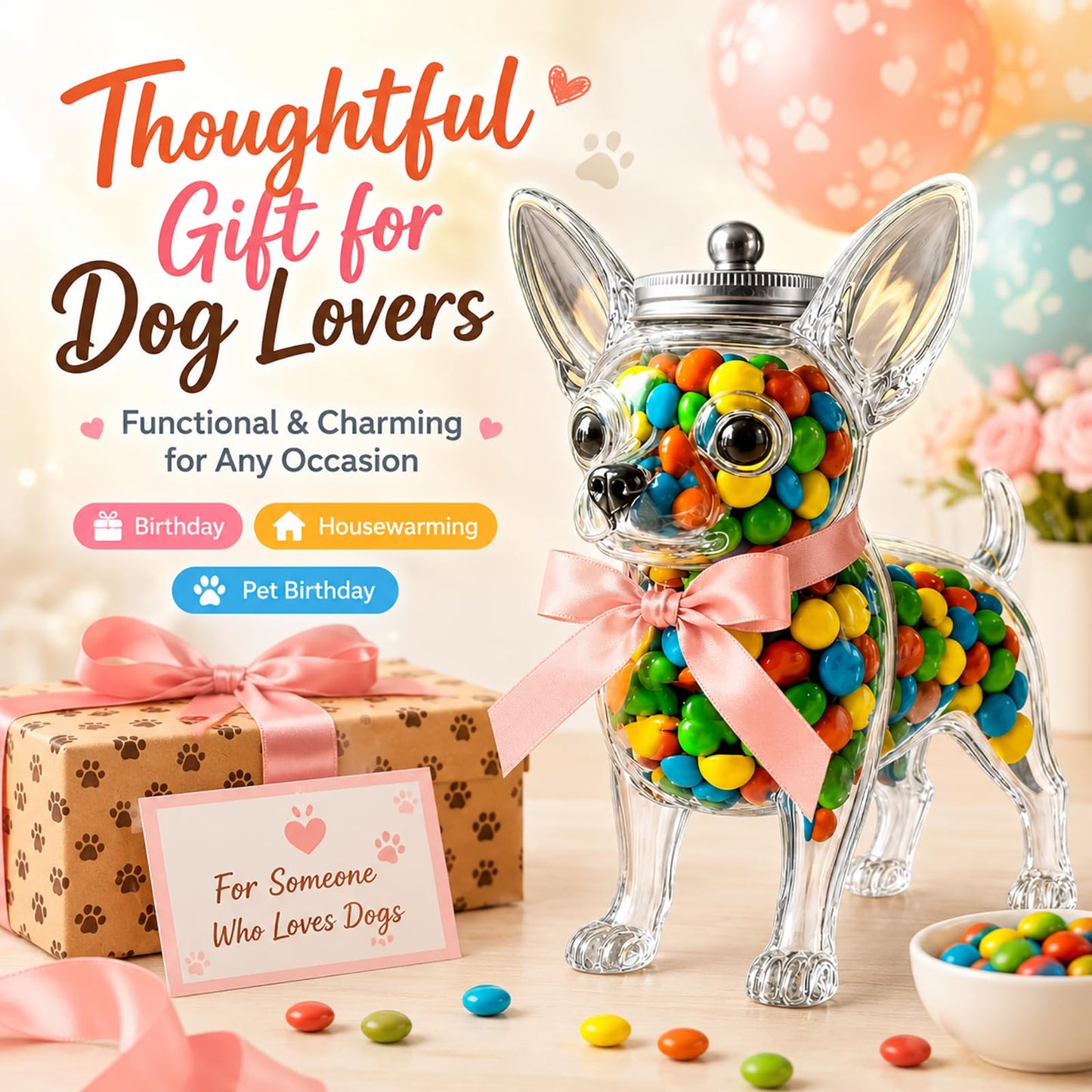BQFLY Chihuahua Gifts Dog Cookie Jar Cute Candy Treat Container Unique Goose Jars Dachshund Fun Dish Glass Cat Turtle Candy-Shaped Containers Animal Airtight with Lid Snack Bean Storage Bottle