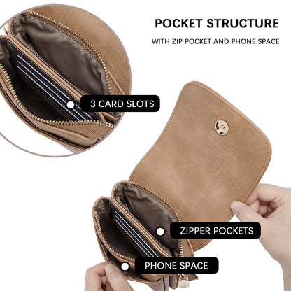 BOSTANTEN Vegan Leather Small Crossbody Bags for Women Designer Cell Phone Bag Wallet Purses Adjustable Strap Camel Brown