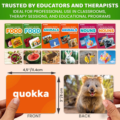 QUOKKA 312 Noun Flash Cards Set – Kids and Adults Vocabulary Builder for ABA Therapy, Early Childhood Education, and ESL Teaching – Picture Cards for Speech Therapy and Vocabulary Building Activities