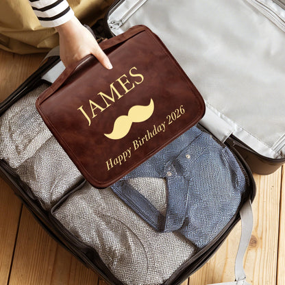 Aganmi Personalized Gifts for Men Hanging Toiletry Bag, Custom Waterproof PU Leather Dopp Kit with Laser Engraved Name, 3-in-1 Detachable Shaving Bag Gifts for Husband Dad Groomsmen Reddish Brown