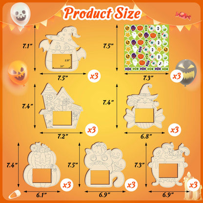 Moon Boat 18PCS Halloween Crafts for Kids Picture Frame Kit DIY Wooden Crafts Painting Your Own Hallowmas Activities Party Supplies