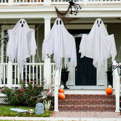 6 Pack Halloween Hanging Ghost Decorations 27.6" Halloween Outdoor Hanging Ghosts White Flying Fabric Ghosts Decorations for Outdoor Front Yard Patio Lawn Garden Trees Party Decor
