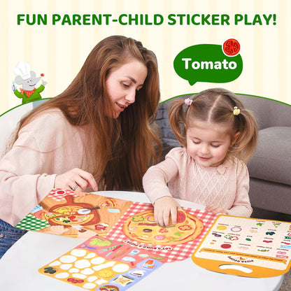 JoyCat Reusable Sticker Book - Stickers for Toddlers, Kids Sticker Activity Book, Travel Toys for Road Trip, Car & Airplane, Educational Learning Gifts for Boys and Girls Ages 3-5 (Pizza-Making)