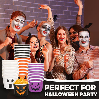 48 Pcs Halloween Treat Snack Cups Pumpkin Ghost Disposable Paper Bowls 9 Oz Paper Cups Dessert Ice Cream Bowls for Trick or Treat Birthday Movie Party Favor Supplies
