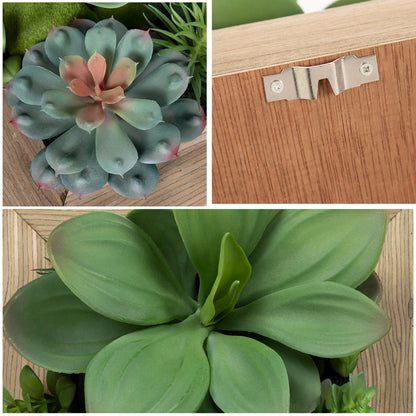 GnFlus Artificial Succulent Wall Decor - Fake Hanging Succulents with Wood Plant Box, 3D Wooden Wall Decor Faux Hanging Plants Indoor Arrangement