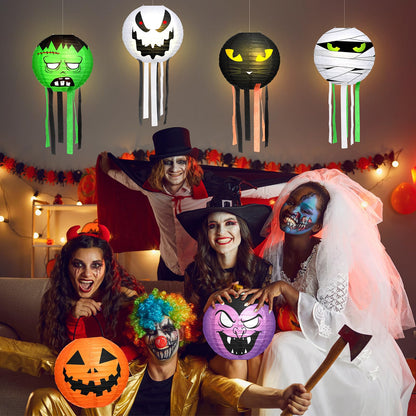 VIHOSE 6 Pcs Halloween Hanging Decorations Paper Lanterns, Jack-o-Bat Lanterns with Tassels Halloween Lantern Decorative for Indoor Outdoor Party Trick-or-Treat Event Supplies