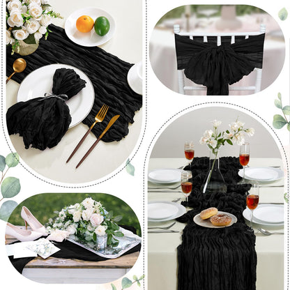 AGIRL 6 Pack Black Cheesecloth Table Runner 10FT Long Summer Boho Gauze Table Runner Rustic Sheer Runner for Halloween Wedding Baby Shower Birthday Party Table Decor Home Easter Decorations