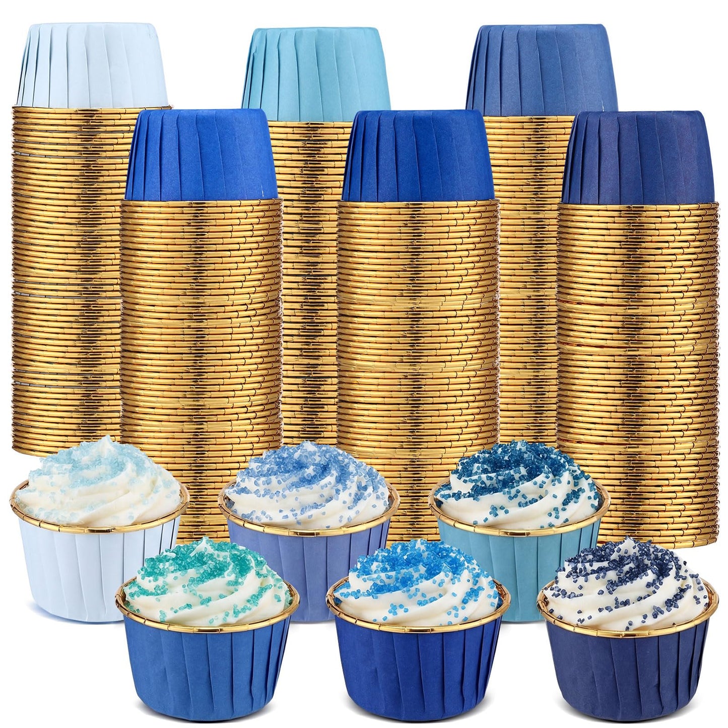 Geiserailie 100 Pcs Dusty Blue Cupcake Liners Blue Cupcake Foil Wrappers Snack Bowls for Parties Wedding Bridal Shower Birthday Supplies