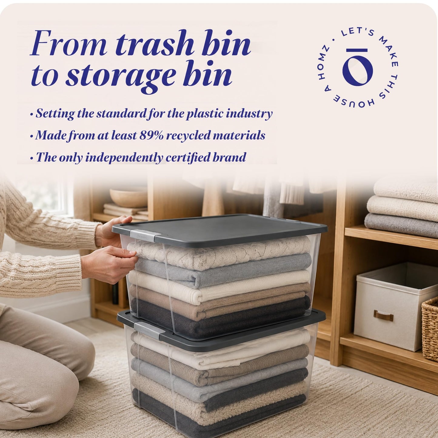 HOMZ 2-Pack Secure Latch, Clear Plastic Storage Organizer Bins, 64 Quart, Gray Lid - Heavy-Duty Container Boxes with Lids for Home, Office, and Garage