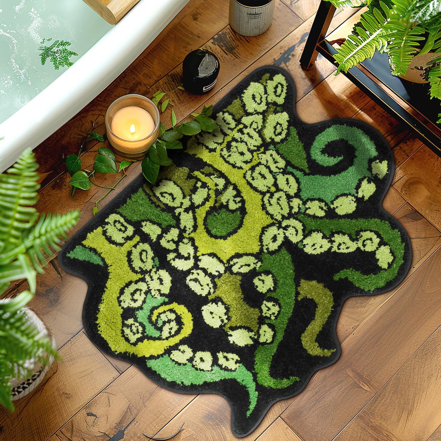 Percozzi Octopus Rugs Halloween Bathroom Rug Tentacles Bath Mat Non Slip Bathroom Mat Ocean Animal Cthulhu Tufted Rug for DND RPG Gamers Fans Nautical Enthusiasts 27.6"x22.2"