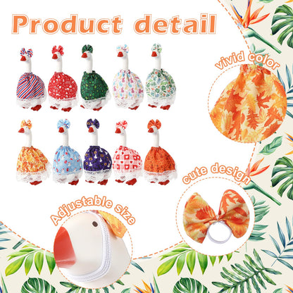 Weysat 10 Set 4th of July 7 Inch Desk Goose Outfits Bulk Mini Desk Goose Costumes with Dress and Hair Bow for Magnetic Statue Key Holder Summer Memorial Day Thanksgiving Day Fall Halloween Decor