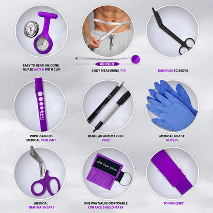 ASA TECHMED Physical Therapy Home Health Aide Comprehensive Kit - Carrying Bag, Blood Pressure Cuff, Stethoscope, Gait Belt- Purple