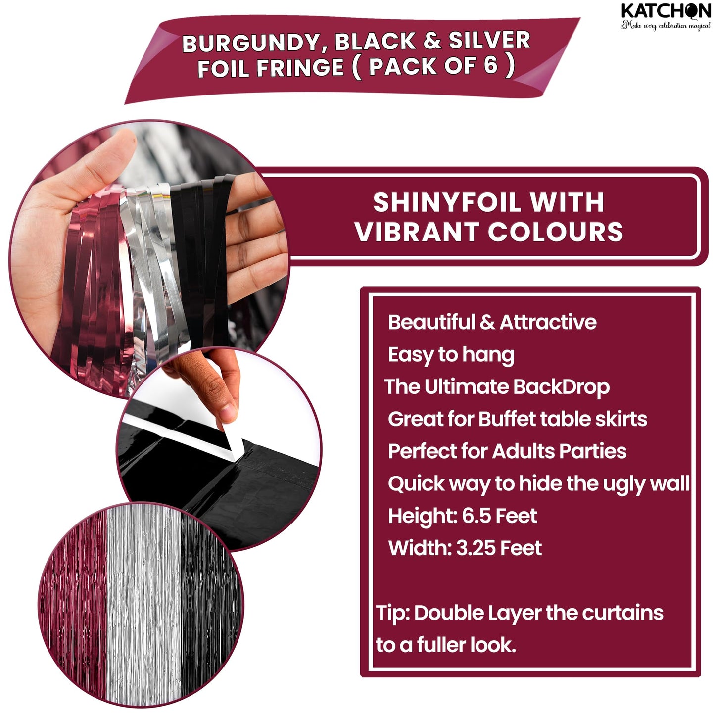 KatchOn, Halloween Banner & Fringe Set-Pack of 23 | Paper Fan Glittery Happy Halloween Garlands, Ghost Hanging Swirls with Burgundy Black and Silver Foil Fringe Curtains | Perfect for halloween Party
