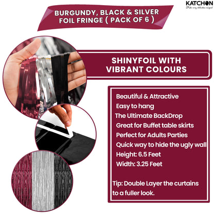 KatchOn, Halloween Banner & Fringe Set-Pack of 23 | Paper Fan Glittery Happy Halloween Garlands, Ghost Hanging Swirls with Burgundy Black and Silver Foil Fringe Curtains | Perfect for halloween Party