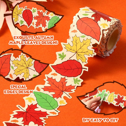 Trandraft 2 Rolls 65.6ft Fall Bulletin Board Borders Maple Leaves Rolled Bulletin Trim Orange Plaid Board Decorations Autumn Harvest Thanksgiving Party Classroom Office Wall Decor