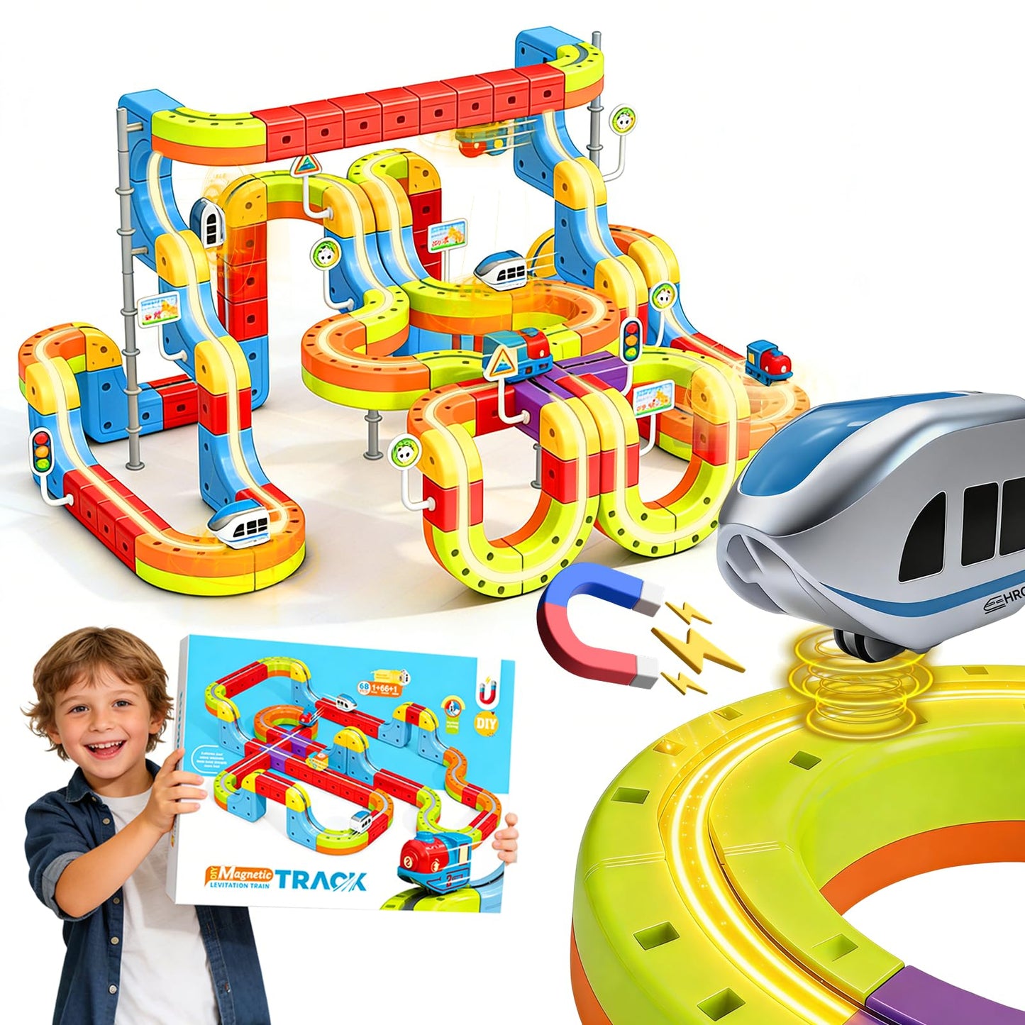 Electric Magnetic Train Toys Set- Flexible Race Track for Kids 3 4 5 6 7 8,stem Gravity Magnetic Roller Car Track for Toddlers,3D Infinity Cube Track Learning Gift Anti-Gravity Design,141 Pcs/2 car