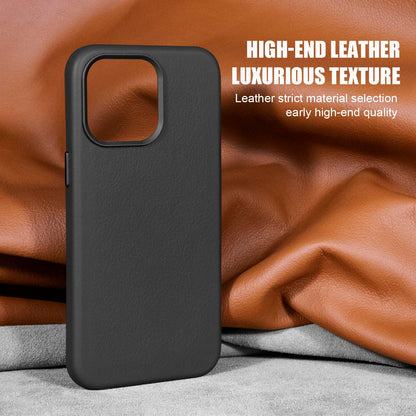 Rumwot for iPhone 15 Pro Leather Case | Genuine Full Grain Leather| Compatible with MagSafe and Wireless Charging | Metal Buttons Camera Bezel | Slim Fit-Drop and Scratch Resistant(Black)