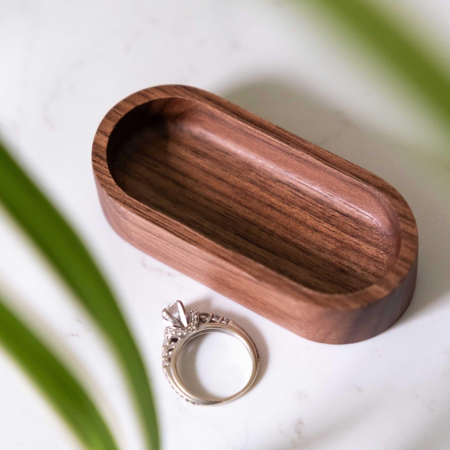 Walnut Wood Oval Ring Jewelry Tray, Mini Hardwood Ring Holder, Jewelry Box Dish
