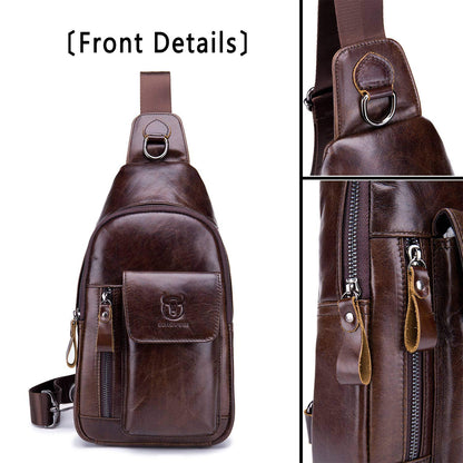 BULLCAPTAIN Mens Leather Crossbody Bag Shoulder Sling Bag Casual Daypacks Chest Bags for Travel Hiking Backpacks (Coffee)