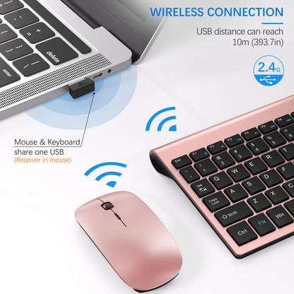 Wireless Keyboard and Mouse Ultra Slim Combo, TopMate 2.4G Silent Compact USB 2400DPI Mouse and Scissor Switch Keyboard Set with Cover, Batteries Included, for PC/Laptop/Windows/Mac - Gray Black