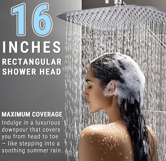 G-Promise All Metal 16 Inch Rain Shower Head with Massage Mode Handheld Spray Combo, 3-Way Diverter with Pause Setting, Full Body Coverage, Modern Bathroom Upgrade (Brushed Nickel)