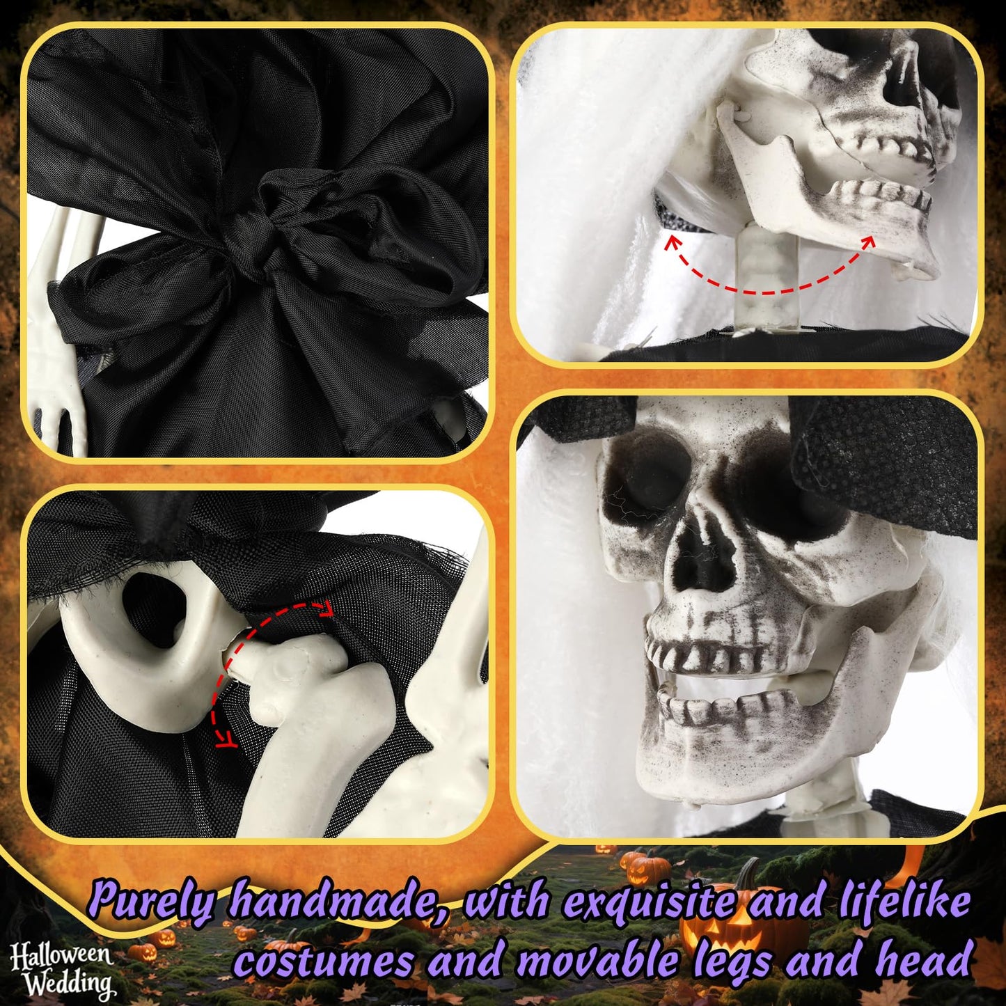 Poen 4 Pack 16" Halloween Hanging Skeleton Decorations Small Full Body Posable Skeletons with Movable Joints Plastic Mini Spooky Decor for Halloween Party Haunted House Lawn Graveyard Props (Witch)