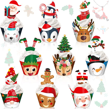Perthlin 108 Pieces Christmas Cupcake Toppers Wrappers Snowman Santa Claus Reindeer Elf Penguin Gingerbread Christmas Tree Cake Decorations Cupcake Picks Liners for Xmas Holiday Party Supplies Favors