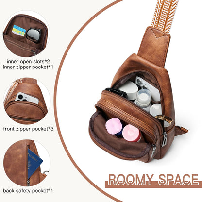 Leresas Sling Bag for Women Crossbody Bag Fanny Packs Cross Body Handbag Over the Shoulder Bag Trendy Gifts Vegan Leather Travel Purses Anti Theft Brown