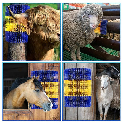 Extra Large Size Livestock Scratching Brush, Upgraded Horse/Goat/Cow/Cattle Scratcher Brush for Grooming, Itch Relief Horse Scratcher Brushes Kit with Two Sets of Mounting Screws(8-Pack,Yellow)