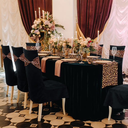 Newwiee 48 Pcs Spandex Chair Bands Animal Print Elastic Chair Sashes Bow Polyester Chair Cover Bands Ties Without Buckle for Animal Safari Jungle Theme Party Birthday Decor (Leopard Print)