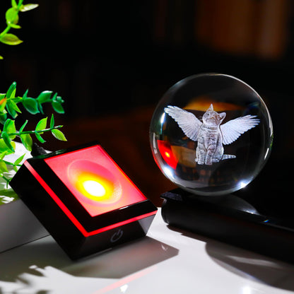 Qianwei Cat Memorial Angel Statue - 3D Crystal Engraved Office Decor - Remembrance Bereavement Sympathy Gift in Memory of Deceased Pets