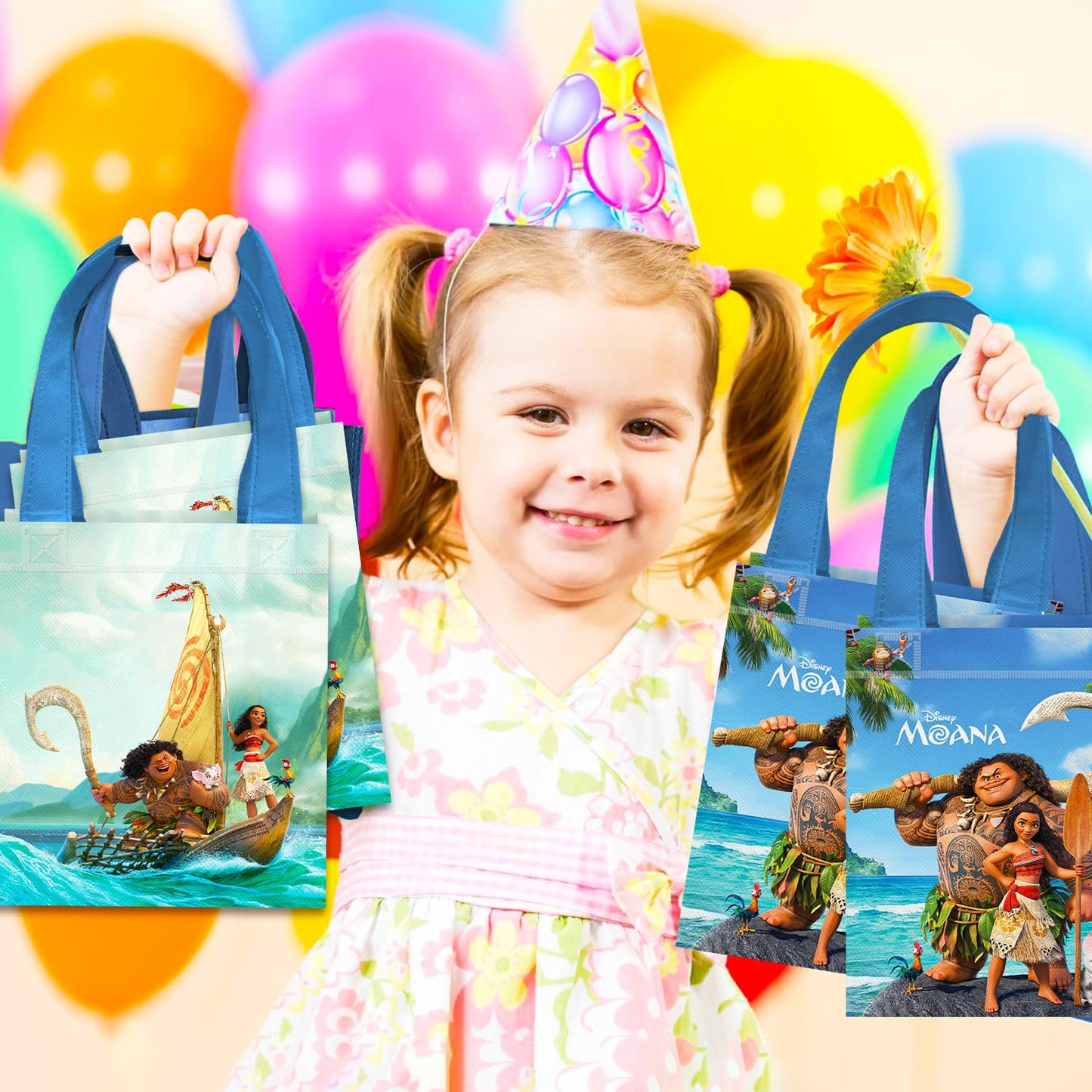 Moana Party Favor Bags Set – 24 Pack 8" Disney Goodie Bags for Kids Bulk Reusable Mini Totes | Disney Moana Birthday Party Supplies