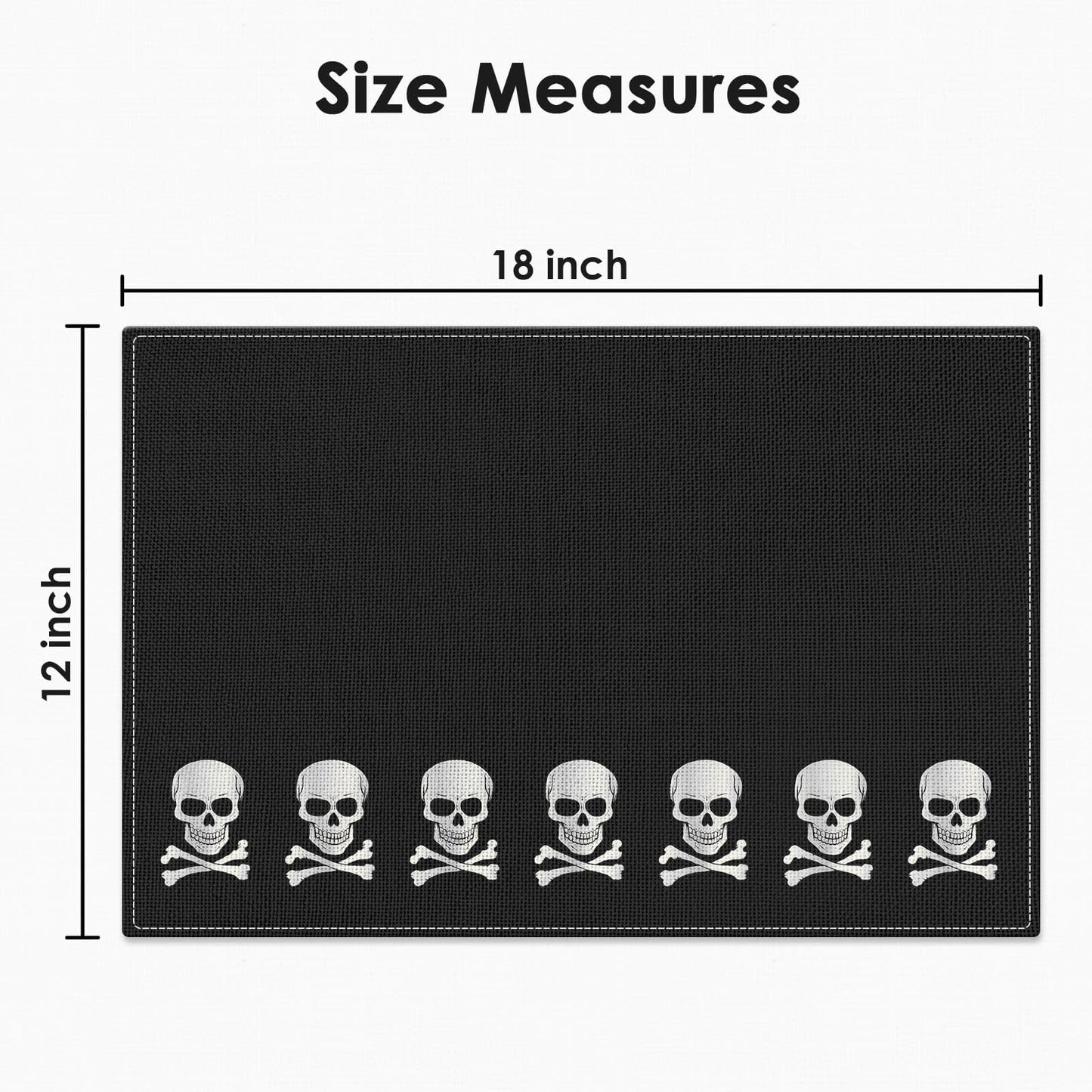 Bayson Halloween Pirate World Skull Placemats Set of 4, 12x18 Inch Skeleton Patriotic Country Table Mat, Non-Slip and Washable Linen Place Mat for Home Party Decoration