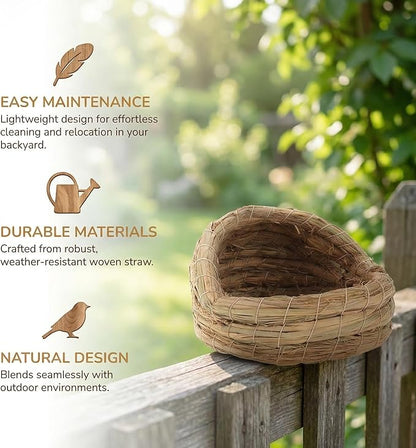 Woven Straw Bird Nest for Egg Laying Comfortable Backyard Bird Coop Nesting Box Easy Clean and Assemble Multi-Functional Poultry House Accessory 5.90X5.51X4.33In