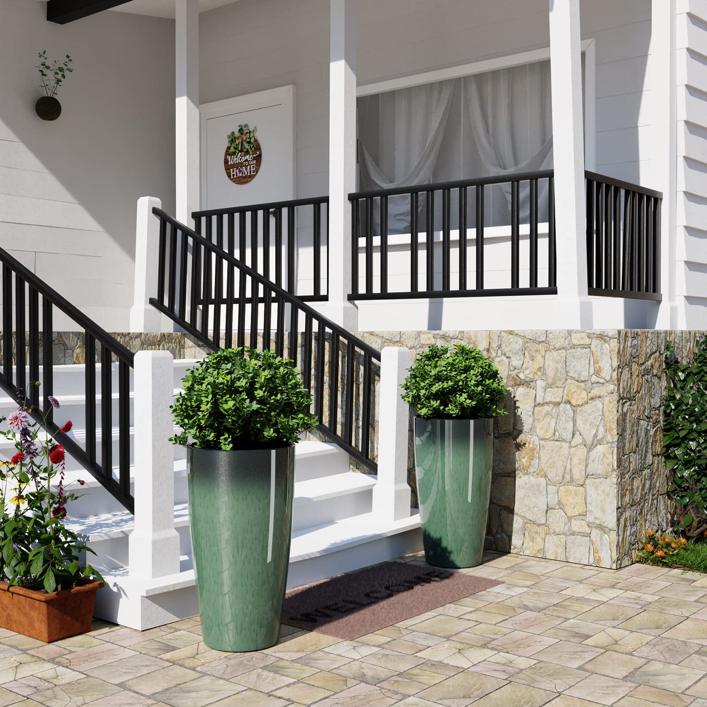 QCQHDU 21 inch Tall Planters for Outdoor & Indoor Plants, 2 Pack Sturdy Plant-Flower-Tree Pots for Front Porch Patio Deck Living Room Decor