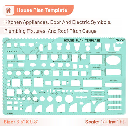 Mr. Pen- House Plan, 3 pcs, Interior Design and Furniture Templates, Clear Flexible Plastic, Drafting Tools, Ruler Shapes for Architecture, 1/4 Inch Scale, Kitchen, Bath, Bedroom, Office, Living Room