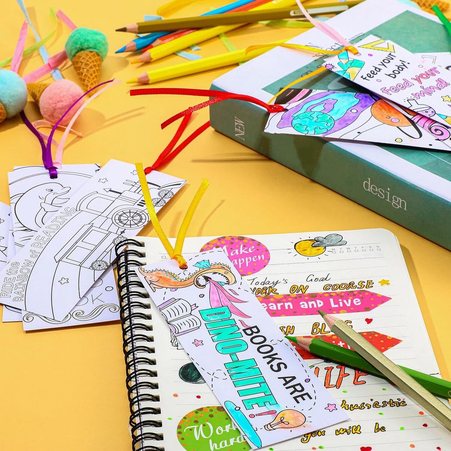 Outus Color Your Own Bookmarks DIY Coloring Blank Paper Kids Students Teachers Classroom Rewards Supplies Double Sided Patterned Boys Girls Cartoon Animals Back to School Party Gift(180 Pieces)