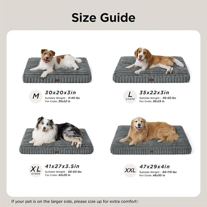 Bedsure ComfyFleece™ Cute Dog Bed, Large Sized Dog Crate Pillow 35x22 Cream | Aesthetic Crate Bed for Balanced Support Cute Chopped Foam Pad with Removable Washable Cover Non-Slip Waterproof Cozy Pet Mat